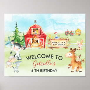 Poster Aniversário de criança de Barnyard e de Animais 