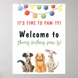 Poster Aniversário de criança de Cachorro de Aquarela