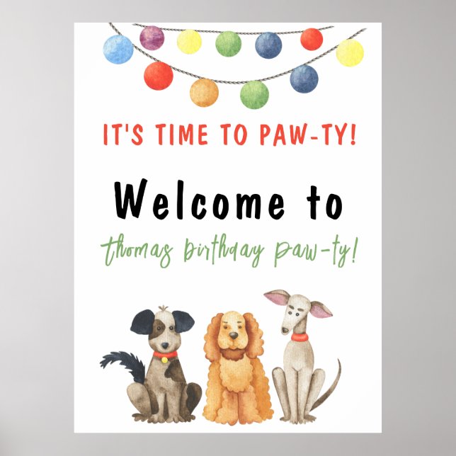 Poster Aniversário de criança de Cachorro de Aquarela (Frente)