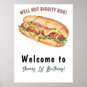 Poster Aniversário de criança de Cachorro Quente de Aquar