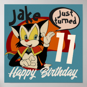 Poster Aniversário de criança de desenho retroativo do Vi