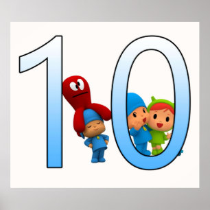 Poster Aniversário de criança engraçado de Pocoyo, 10º ga