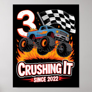 Poster Aniversário de criança Monster Truck 3 Anos Menino