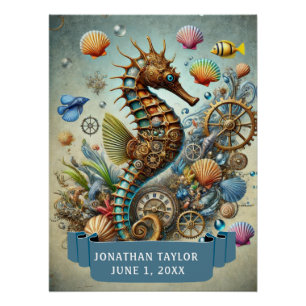 PÓSTER ANIVERSÁRIO DE CRIANÇAS ESTILO STEAMPUNK COM NOME