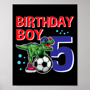 Poster Aniversário de Dinossauro Menino de 5 Anos de Fute