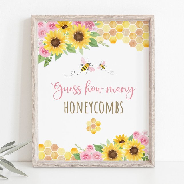Poster Aniversário De Girassol De Abelhas Rosa Adivinha Q (Criador carregado)