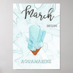 Poster Aniversário de março: Aquamarine Birthstone e Flor