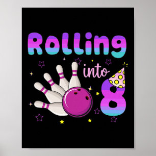 Poster Aniversário de Menino Menina de Boliche Fazendo 8 