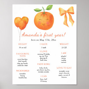 Poster Aniversário de um ano da laranja e arco Primeiro m