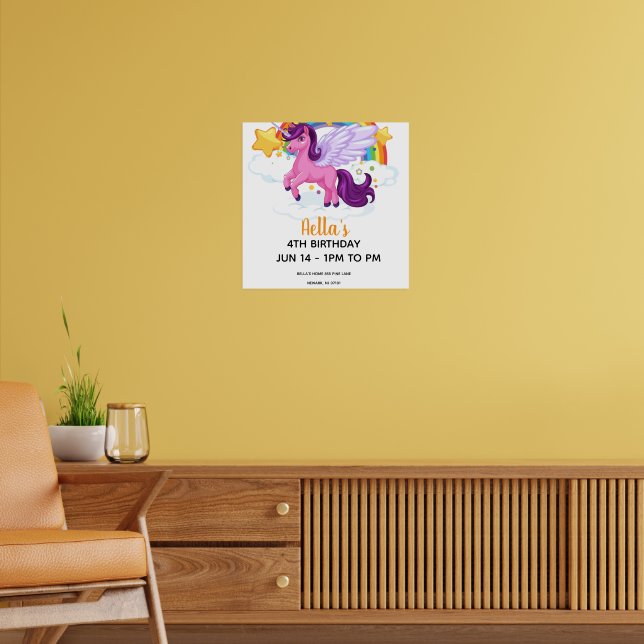 Poster Aniversário de Unicórnio e Arco-íris  (Sala de Estar 2)
