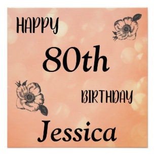Póster Aniversário do 80 Feliz, personalizado e Rosa