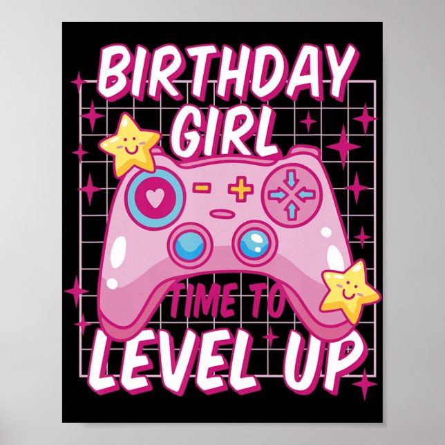 Poster Aniversário do Birthday Girl Time to Level Up Vide (Frente)