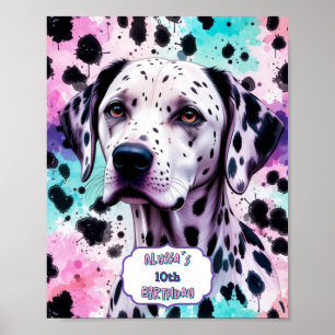 Poster Aniversário do Cachorro Rosa-Rosa Turquesa Roxo