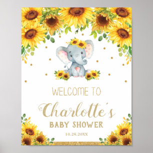 Poster Aniversário do Chá de fraldas de Elefante Sunflowe