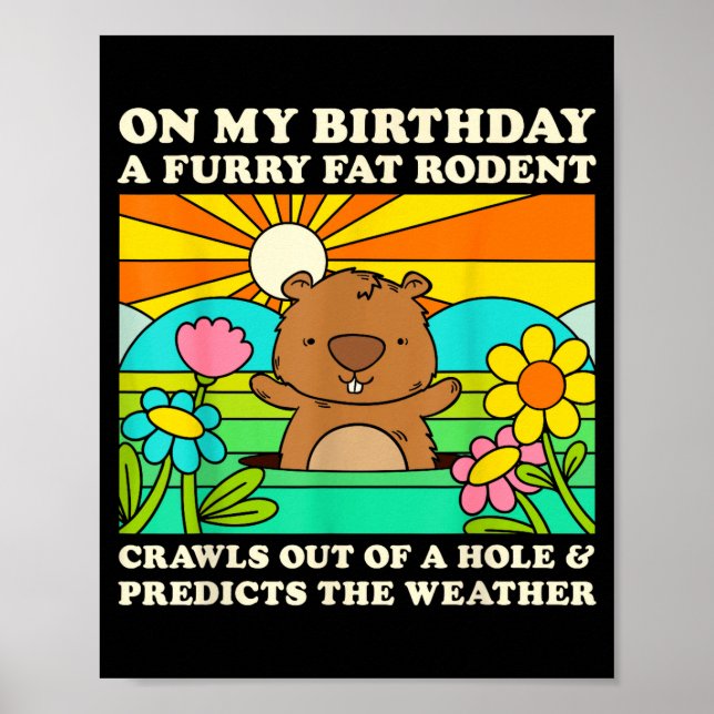Poster Aniversário do Dia da Marmota Engraçado Roedor Gor (Frente)
