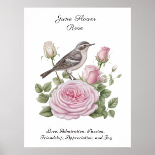 Poster Aniversário do Elegante Rosa de Flor do Mês do Nas
