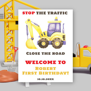Poster Aniversário do Escavador de Caminhões de Construçã