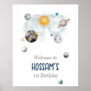 Poster Aniversário do Espaço Exterior Galáxia Sol Lua Est