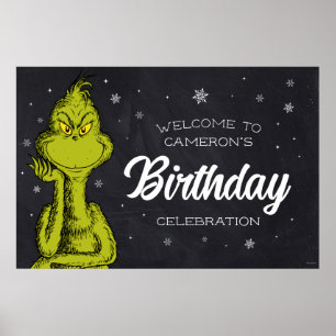 Poster Aniversário do Grinch no Quadro Negro