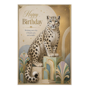Póster Aniversário do Leopardo da Neve Dourado Elegância