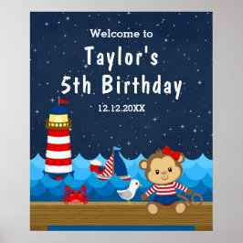 Poster Aniversário do Marinho Vermelho Macaco Rapariga Ná