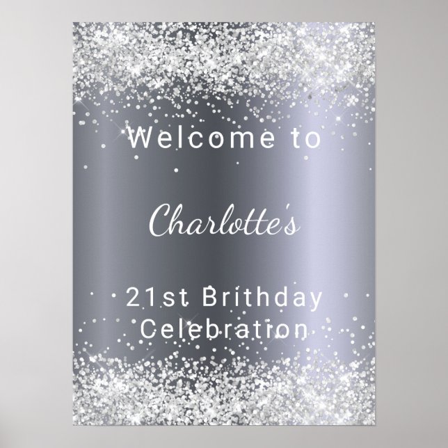 Poster Aniversário do nome da relva de prata bem-vindo (Frente)