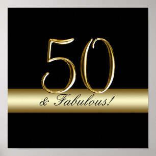 Póster Aniversário do ouro metálico preto 50th