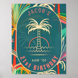 Poster Aniversário do pôr do sol da praia tropical de Pal