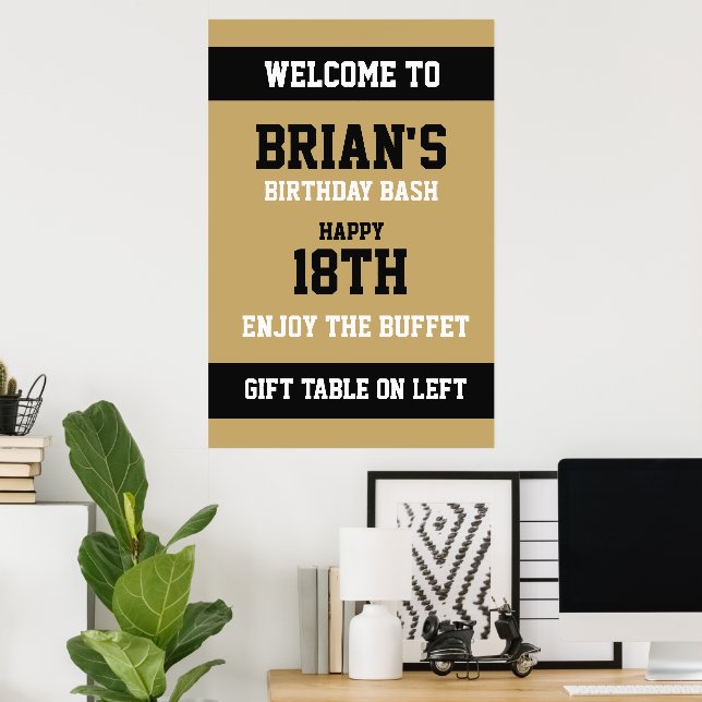 Poster Aniversário Dourado e Preto Plano (Escritório em casa)