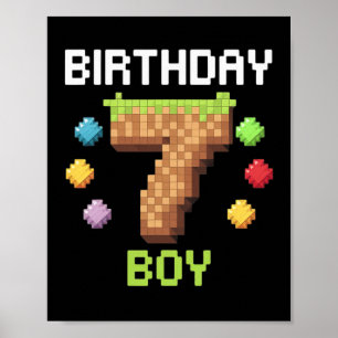 Poster Aniversário É meu 7 Aniversário Gamer Pixel Numb