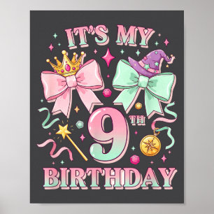 Poster Aniversário É o Meu 9º Aniversário Princesas Mágic