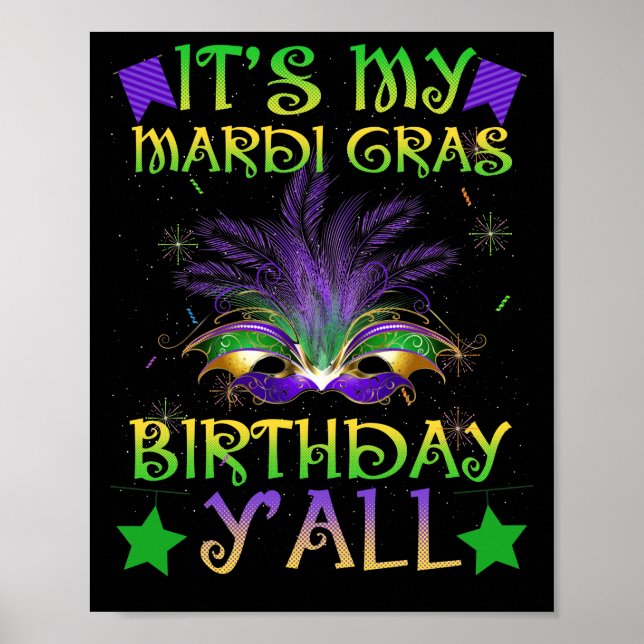 Poster Aniversário é o meu aniversário do Mardi Gras. (Frente)