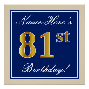 Póster Aniversário Elegante, Azul, Faux Dourado 81rua +