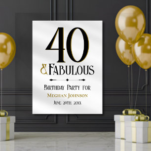 Poster Aniversário Elegante Minimalista Quarenta e Fabulo