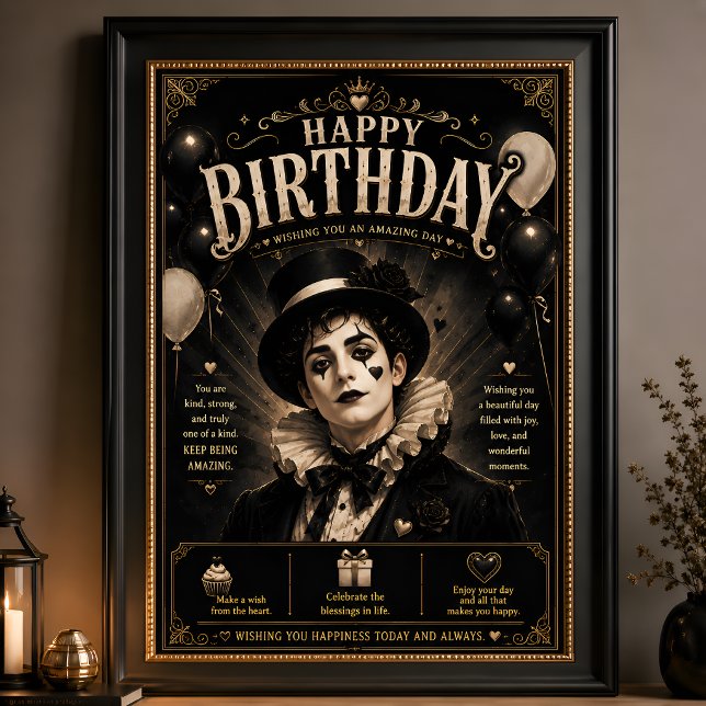 Poster Aniversário Elegante Pierrot Gótico (Criador carregado)