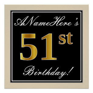 Póster Aniversário Elegante, Preto, Faux Dourado 51 rua