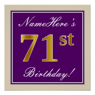 Póster Aniversário Elegante, Roxo, Faux Dourado 71 rua +