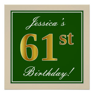 Póster Aniversário Elegante, Verde, Faux Dourado 61 rua 