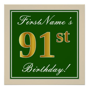 Póster Aniversário Elegante, Verde, Faux Dourado 91rua +