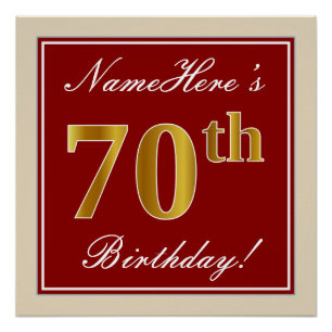 Póster Aniversário Elegante, Vermelho, Faux Dourado 70;