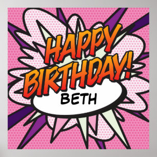 Póster ANIVERSÁRIO FELIZ História em Quadrinhos Pop Art r