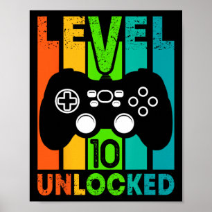Poster Aniversário Gamer Boy Ou Gamer Girl - Nível 10 Des