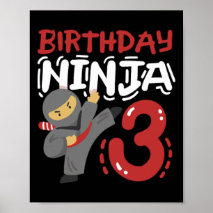 Poster Aniversário Ninja 3 Anos Crianças Caratê 3 Anos An