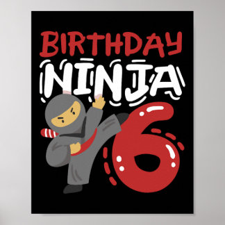 Poster Aniversário Ninja 6 Anos Crianças Karate 6 Birthda