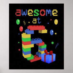 Poster Aniversário Para Crianças 6 Blocos De Construção B