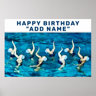 Poster aniversário personalizado do nadador