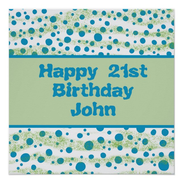 Póster Aniversário Personalizado Pelo Mar Azul e Verde (Frente)