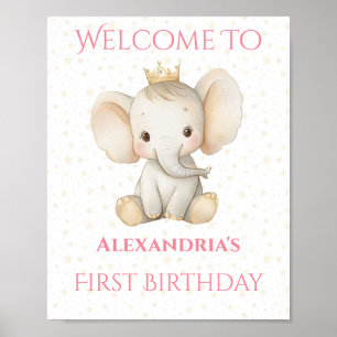 Poster Aniversário Personalizado Princesa Elefante Bem-Vi