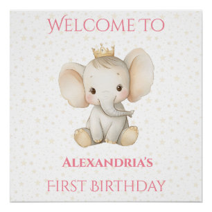 Póster Aniversário Personalizado Princesa Elefante Bem-Vi