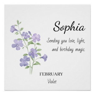 Póster Aniversário Personalizado Violeta de Fevereiro